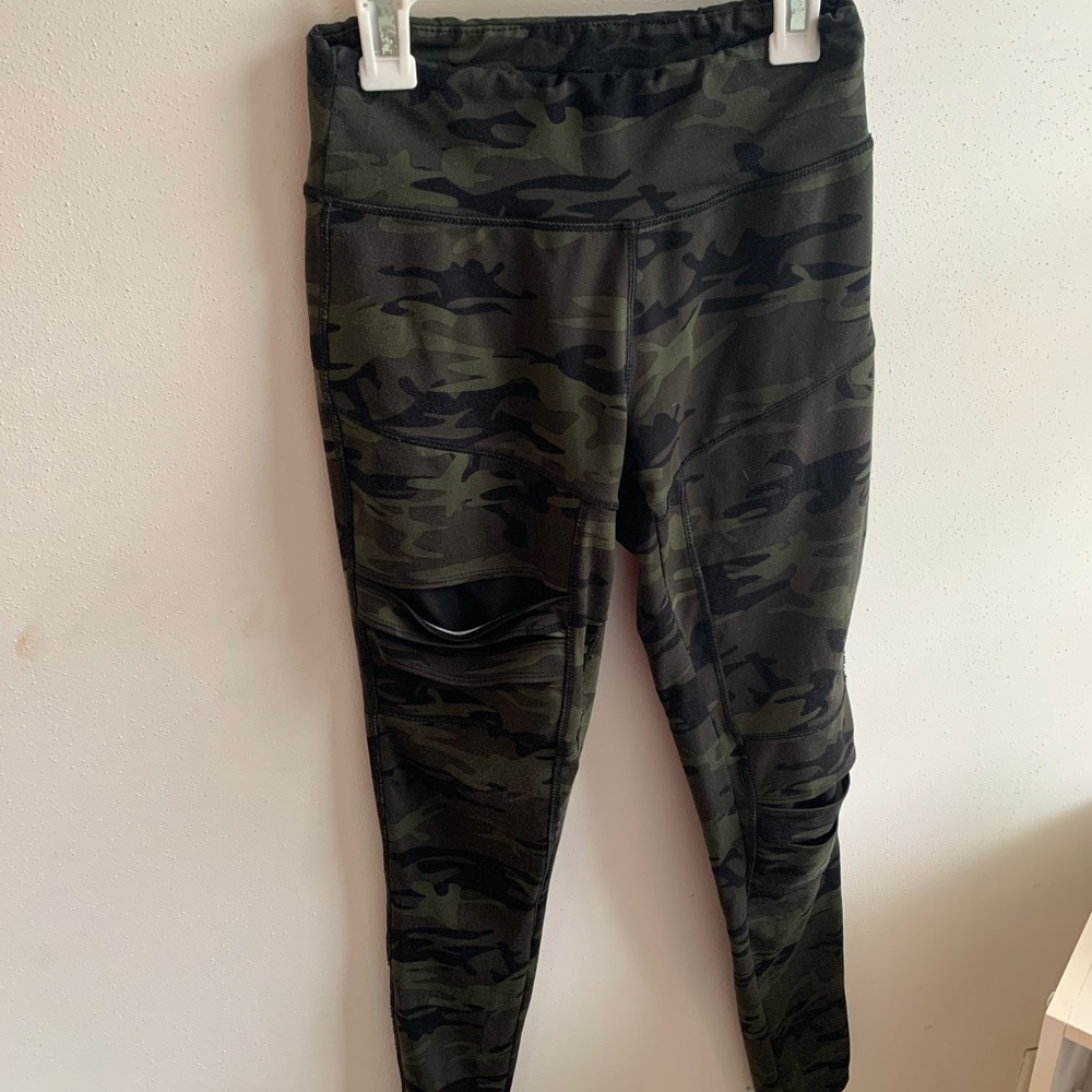 Olive Green Camo & Sheer Insert Leggings